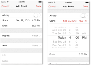 Novedades en iOS 7 8 UIDatePicker inline