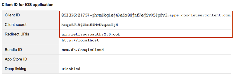Cloud Console Client ID data