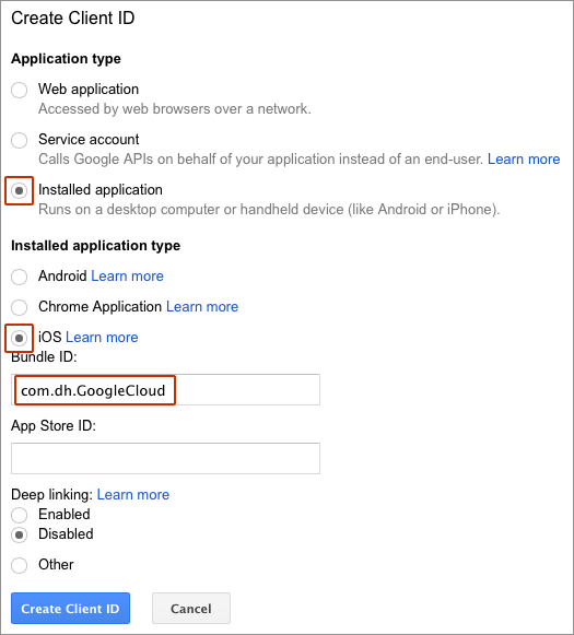 Cloud Console new Client ID