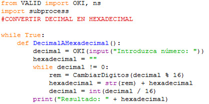 convertir decimal a hexadecimal con Python