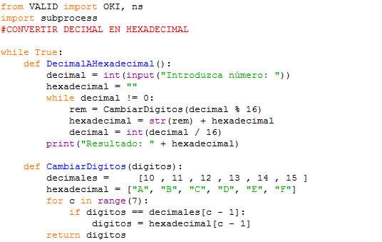 convertir decimal a hexadecimal con Python
