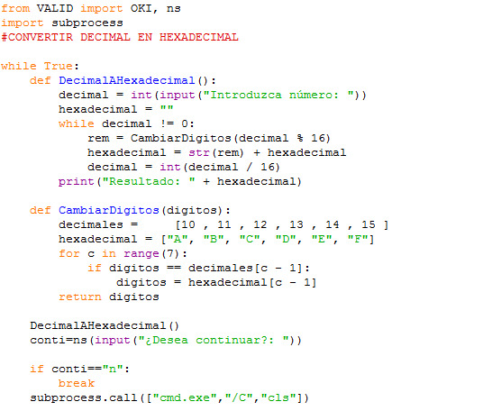convertir decimal a hexadecimal con Python