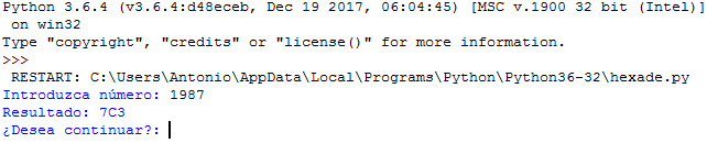 convertir decimal a hexadecimal con Python
