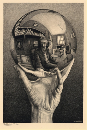 8 artistas que han inspirado campañas de publicidad exitosas 10 Hand with a Reflecting Sphere (Mano con esfera reflejante), 1935