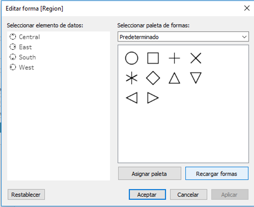 ¿Cómo insertar formas en el análisis visual de Tableau? 2 opción de recargar formas en tableau