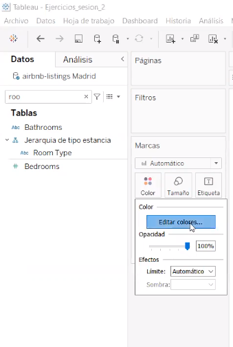 ¿Cómo usar las paletas de color en Tableau? 1 Captura de pantalla de Tableau que muestra los pasos citados anteriormente para editar las paletas de color.