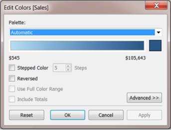 ¿Cómo usar las paletas de color en Tableau? 4 Captura de pantalla de Tableau que muestra una paleta de color secuencial de color azul.