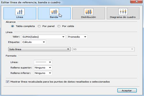 Glosario de Tableau: 7 conceptos fundamentales 2 Pestaña para editar línea de referencia, banda o cuadro en Tableau.