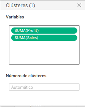 Variables de los clústeres en Tableau.
