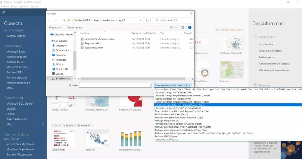 importar datos en tableau