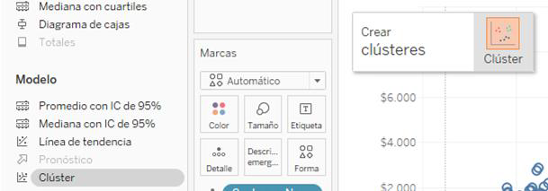 Pestaña para crear clústeres en Tableau.