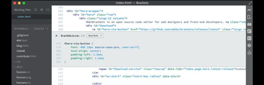 Mejores editores de código 3 Interfaz de usuario de Brackets en Adobe