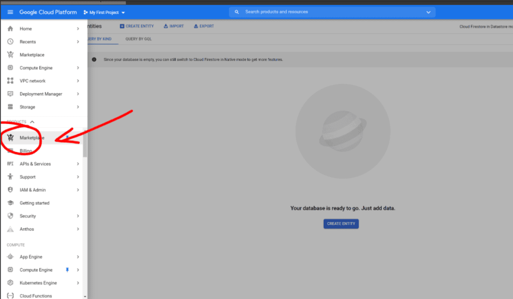 ¿Cómo usar Cloud SQL Marketplace? 1 Pantalla para entrar en el marketplace