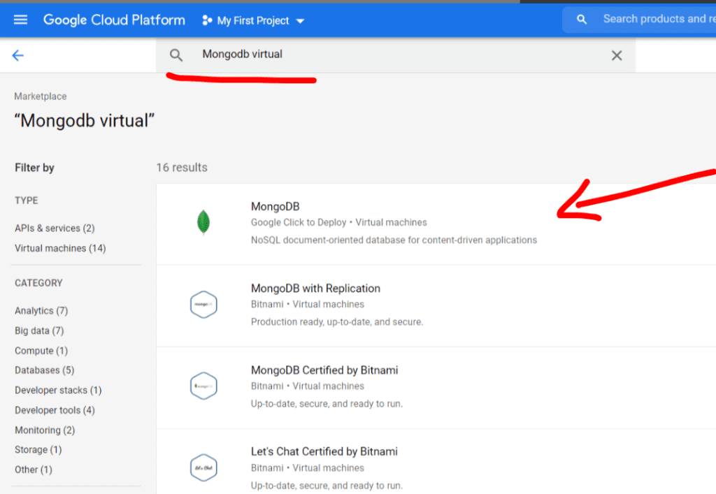 ¿Cómo usar Cloud SQL Marketplace? 2 pantalla de mongoDB