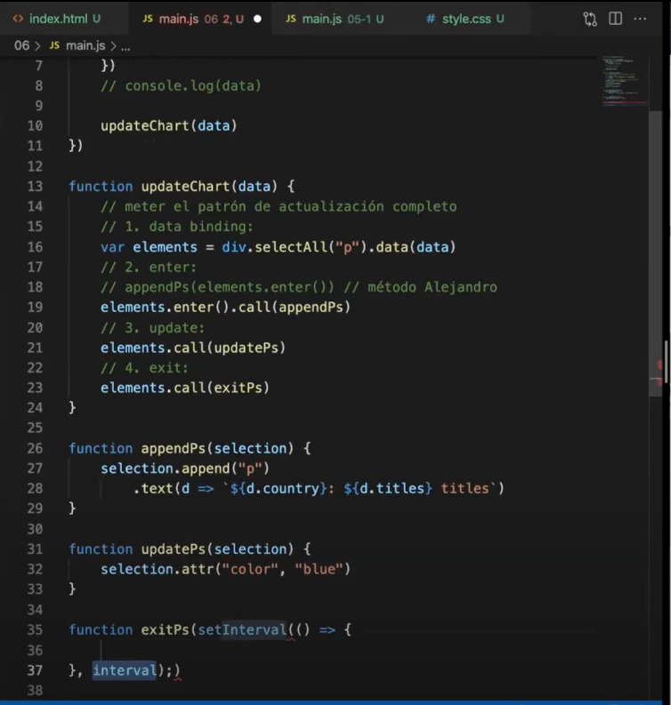 ¿Cómo aplicar la función exit en D3? 1 aplicar la función exit en D3
