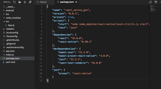 package.json en React Native 1 package.json en React Native