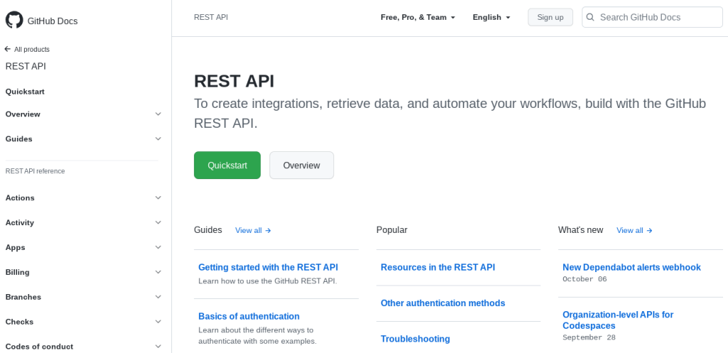 github documentacion api