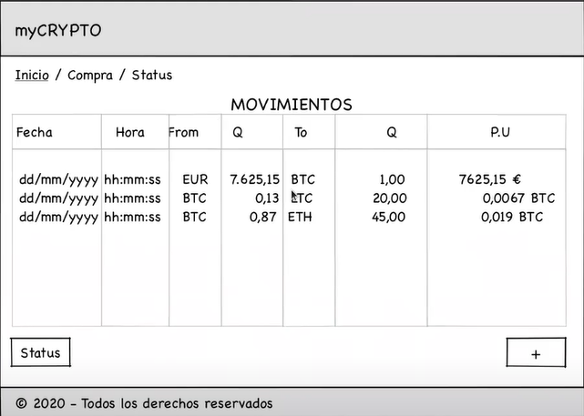 tabla y formulario de un app simuladora de criptos