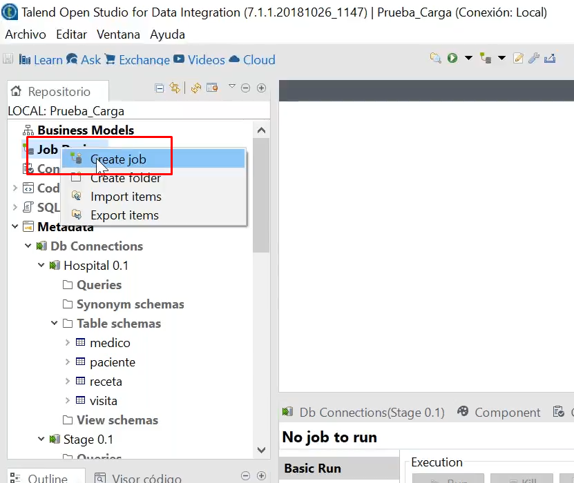 Crear un job en Talend Open Studio 1 job en talend open studio: paso 1