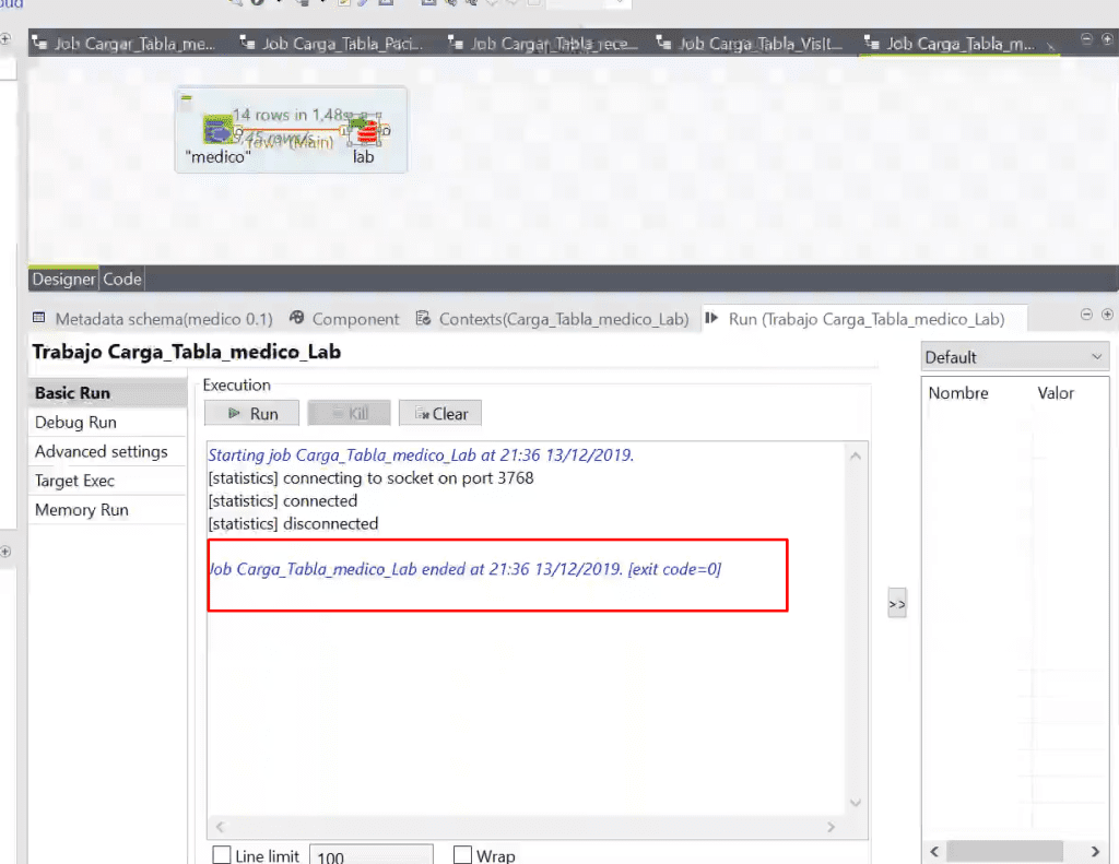 destino de carga en talend open studio: paso 11