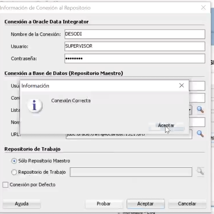 Repositorio de conexión en ODI: paso 3
