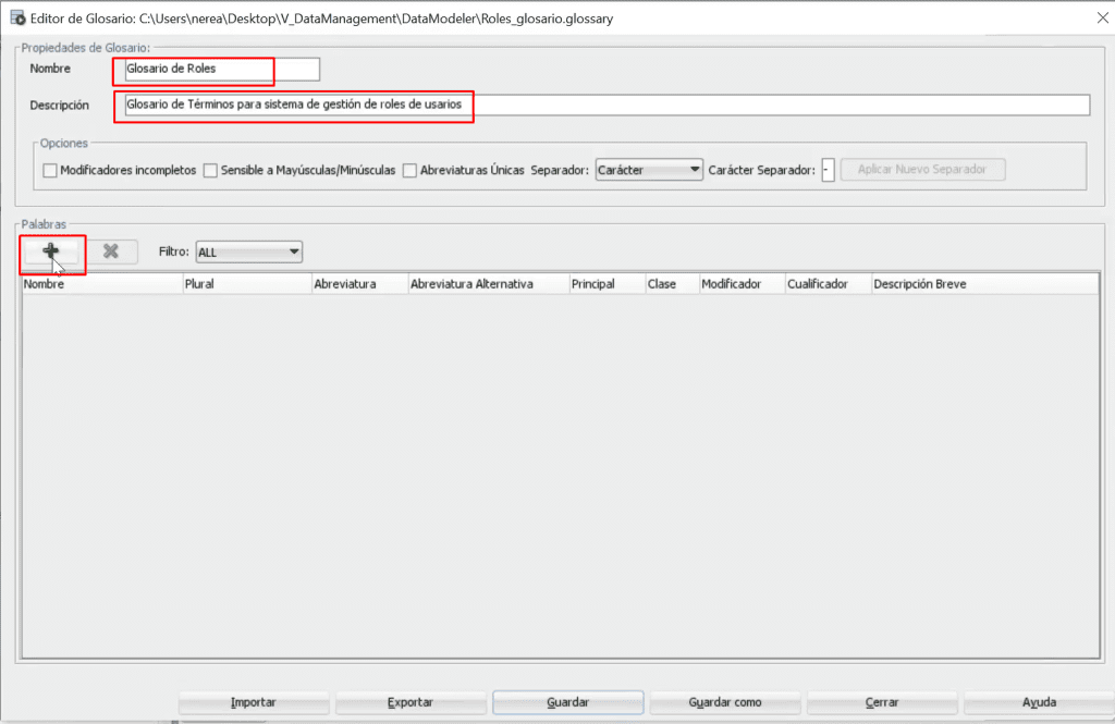 Crear un glosario en Data Modeler 3 glosario en data modeler: paso 3