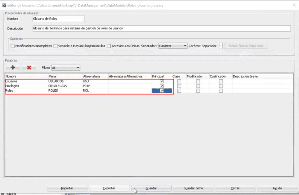 Crear un glosario en Data Modeler 4 glosario en data modeler: paso 4