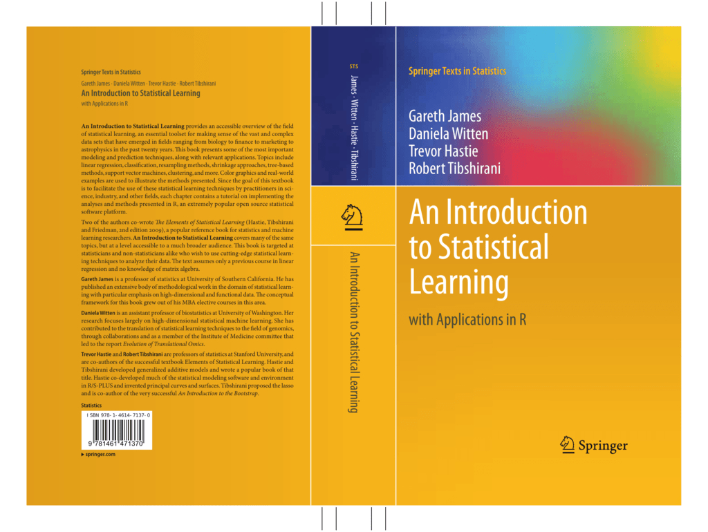 2 libros sobre data mining que tienes que conocer 1 libros sobre data mining: portada del libro an introduction to statitical learning