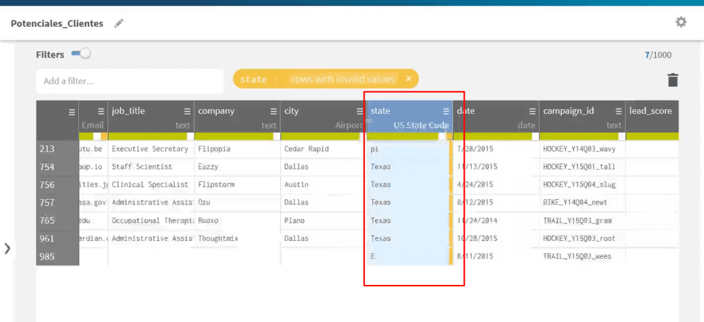 depurar información en Talend: paso 2