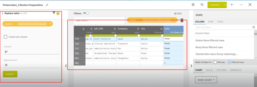 depurar información en Talend: paso 3