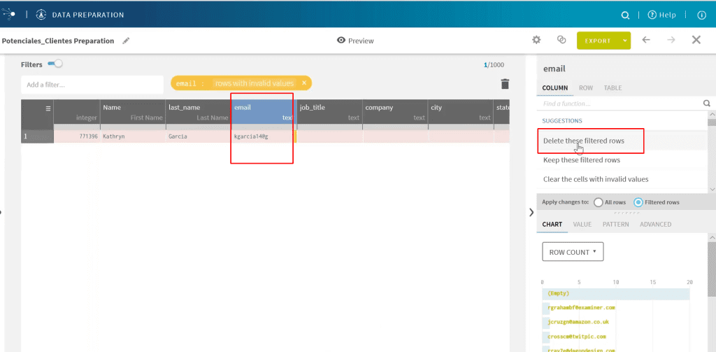depurar información en Talend: paso 6