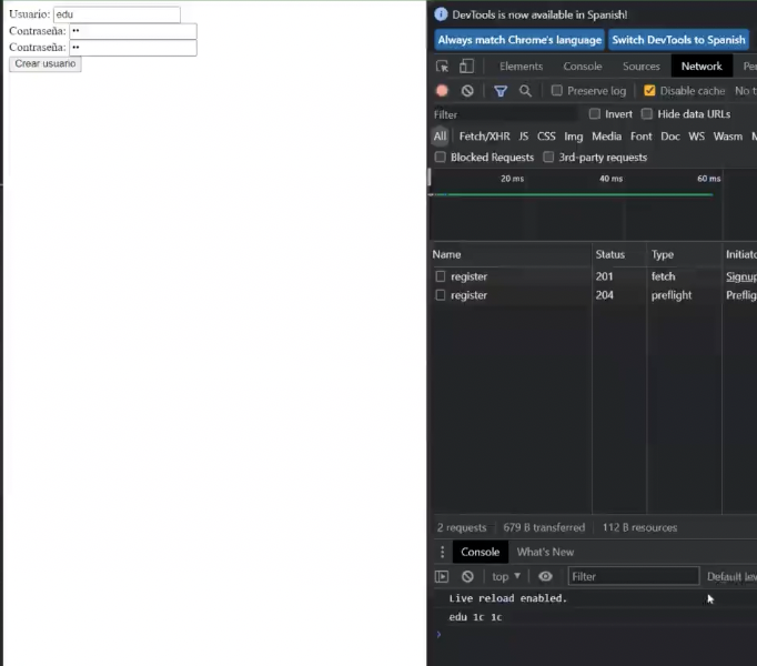 Enviar datos JSON con fetch 1 Resultado exitoso al enviar datos JSON con fetch