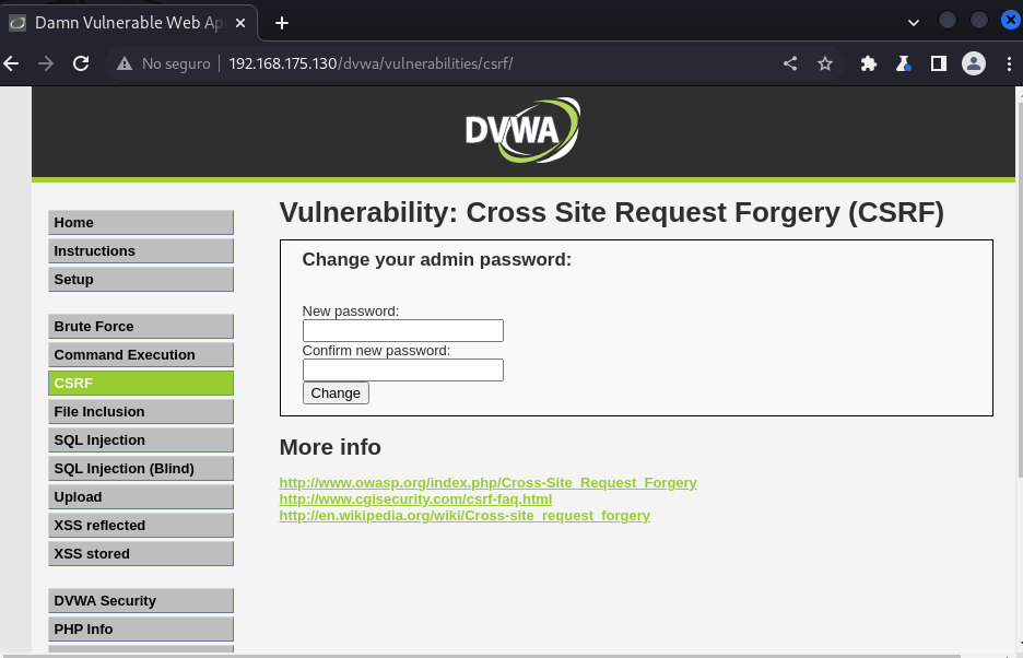 Ataque CSRF en DVWA