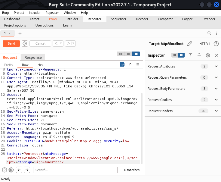 XSS persistente en DVWA 7 XSS persistente en DVWA