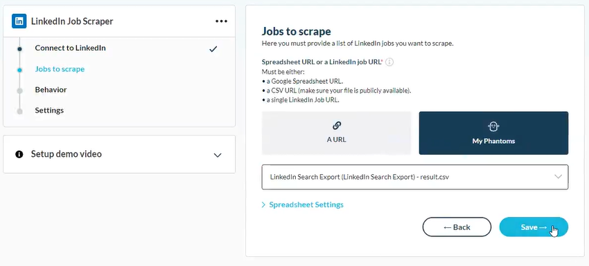 Cómo se hace scrap de ofertas laborales de LinkedIn con PhantomBuster 3 Cómo se hace scrap de ofertas laborales de LinkedIn con PhantomBuster