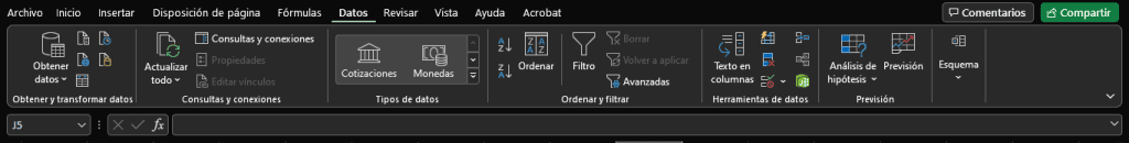 Funcionalidades de otras secciones de Excel
