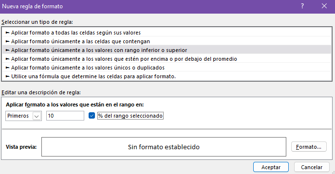 6 reglas de formatos en Excel 6 reglas de formatos en Excel