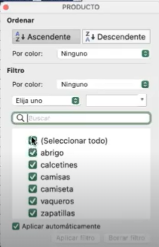Filtros en Excel 6 Filtros en Excel