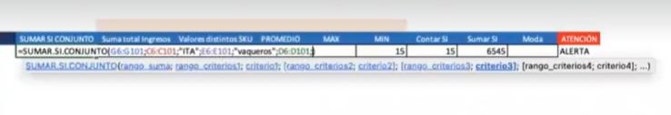 Ejercicio: sumatoria en funciones en Excel