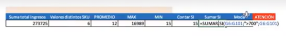 Ejercicio: sumatoria en funciones en Excel