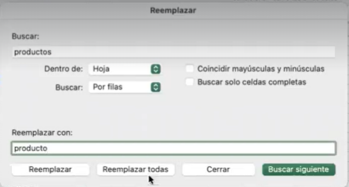 reemplazar en Excel