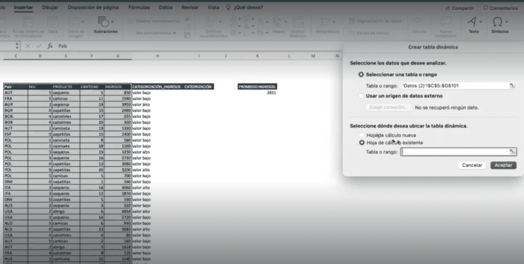 Ejercicio práctico: categorización de ventas en Excel