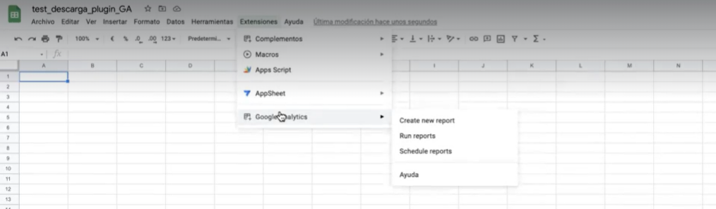 Test de descarga de plugin de Google Analytics