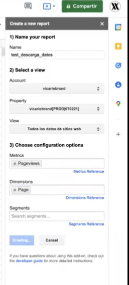 Test de descarga de plugin de Google Analytics