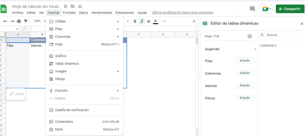 Diferencia entre detalles de Excel y detalles de Google Sheets