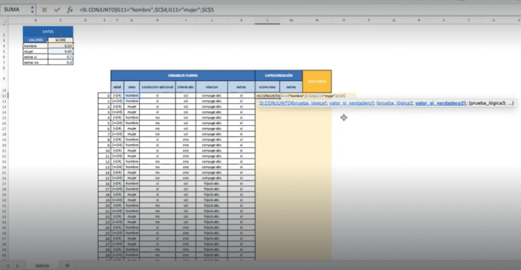 Ejercicio de categorización en Excel