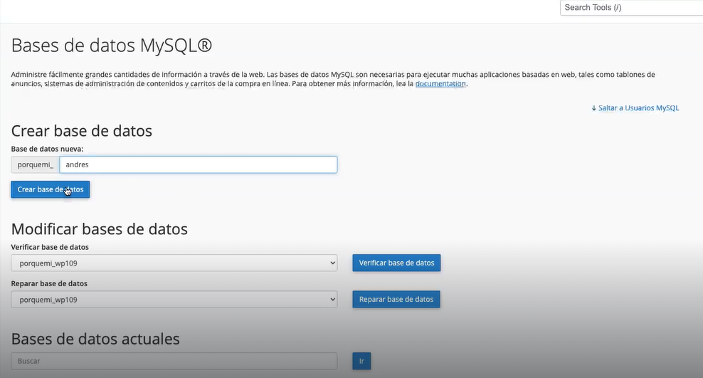 Preparar bases de datos en cPanel 3 preparar bases de datos en cPanel