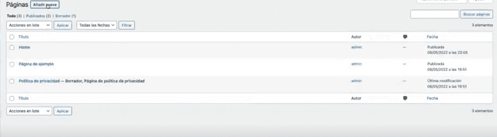 Medios y páginas en wordpress.org