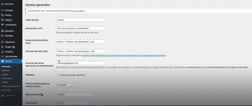 Tipos de ajustes en wordpress.org
