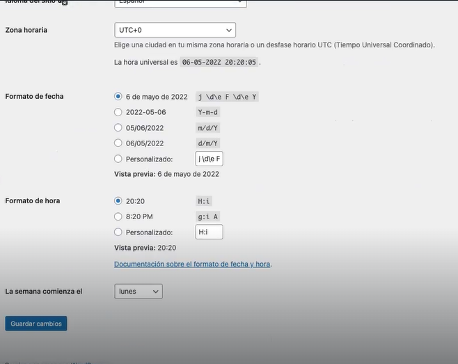 Tipos de ajustes en wordpress.org